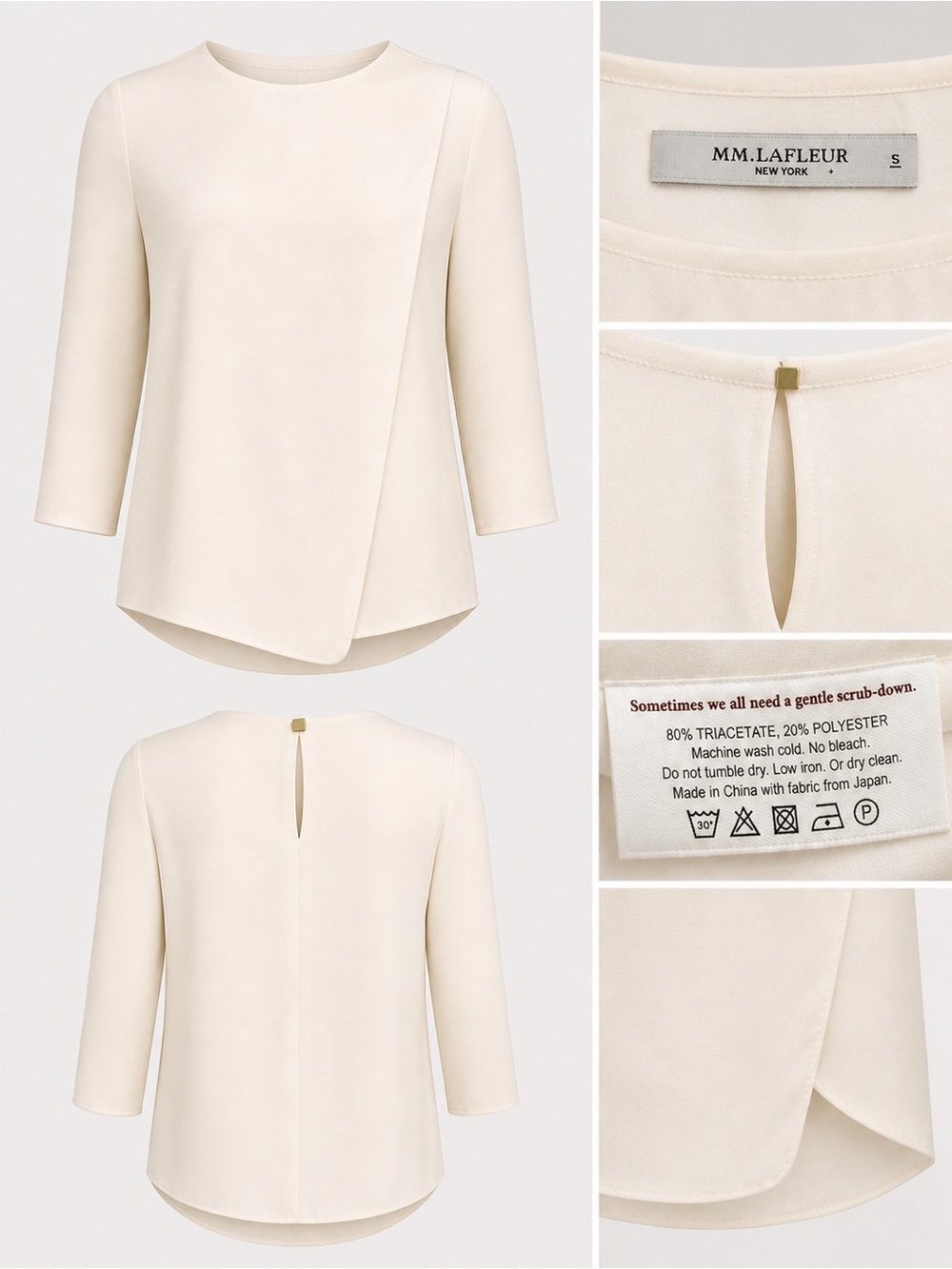 MM.LaFleur Bourgeois Asymmetrical 3/4 Sleeve Top White Size S